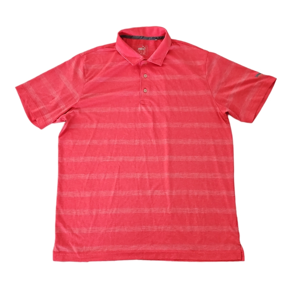 Puma Dry Cell Mens Golf Polo Large Pink Striped Lightweight